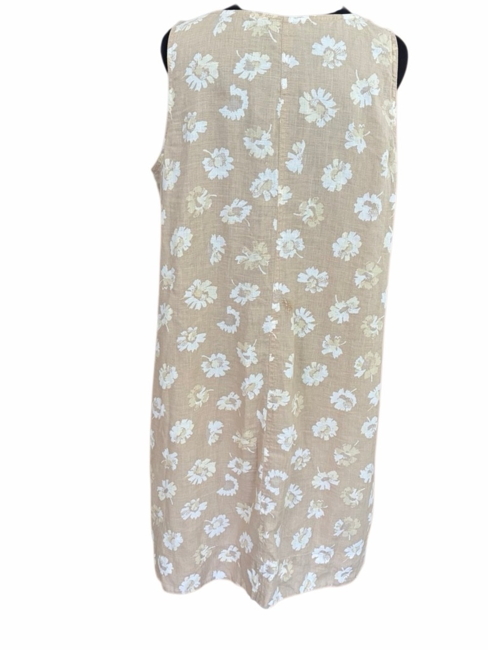 J Jill tan/cream floral sleeveless 100% linen shift dress size M. - Picture 4 of 8